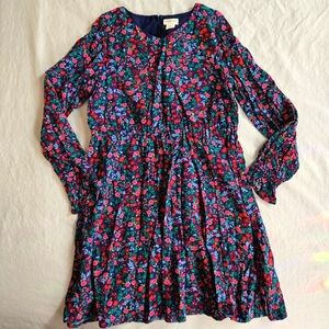 Crewcuts Girls Navy Fall Floral Long Sleeve Dress 8